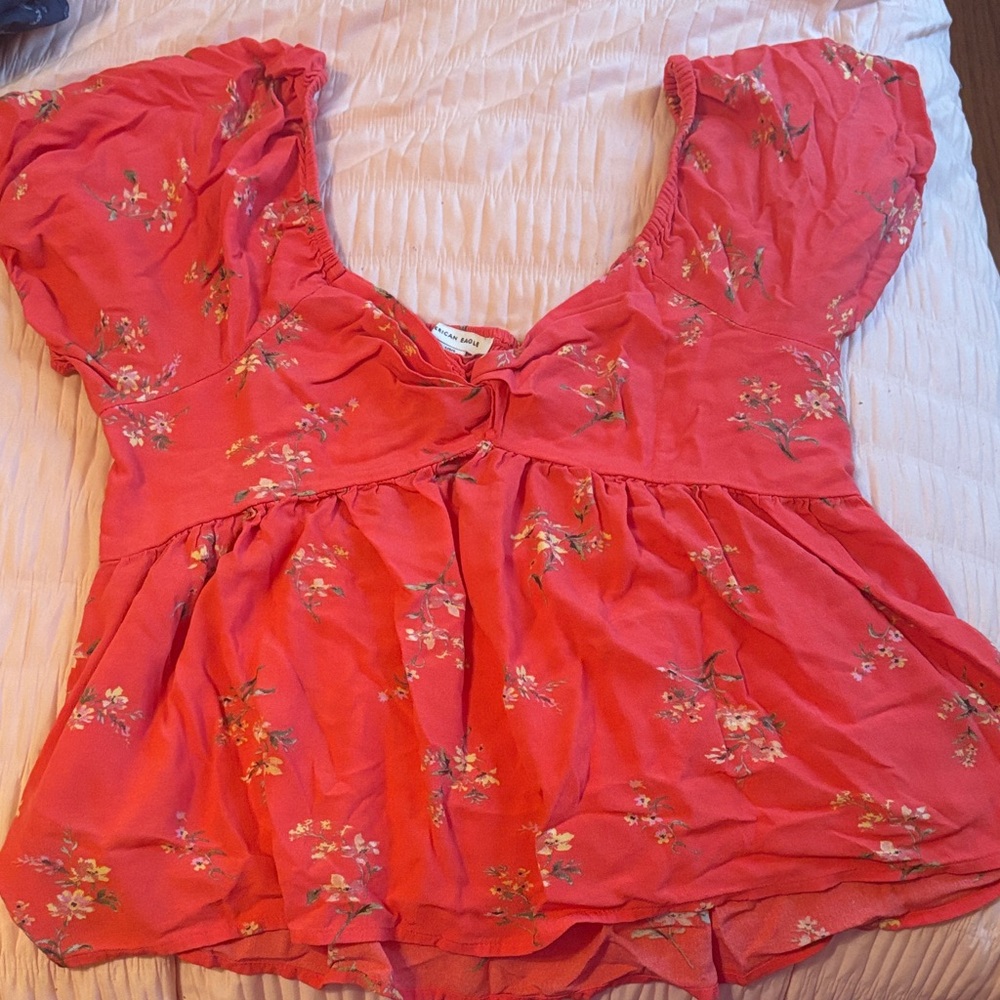 American Eagle Outfitters Red Floral Blouse